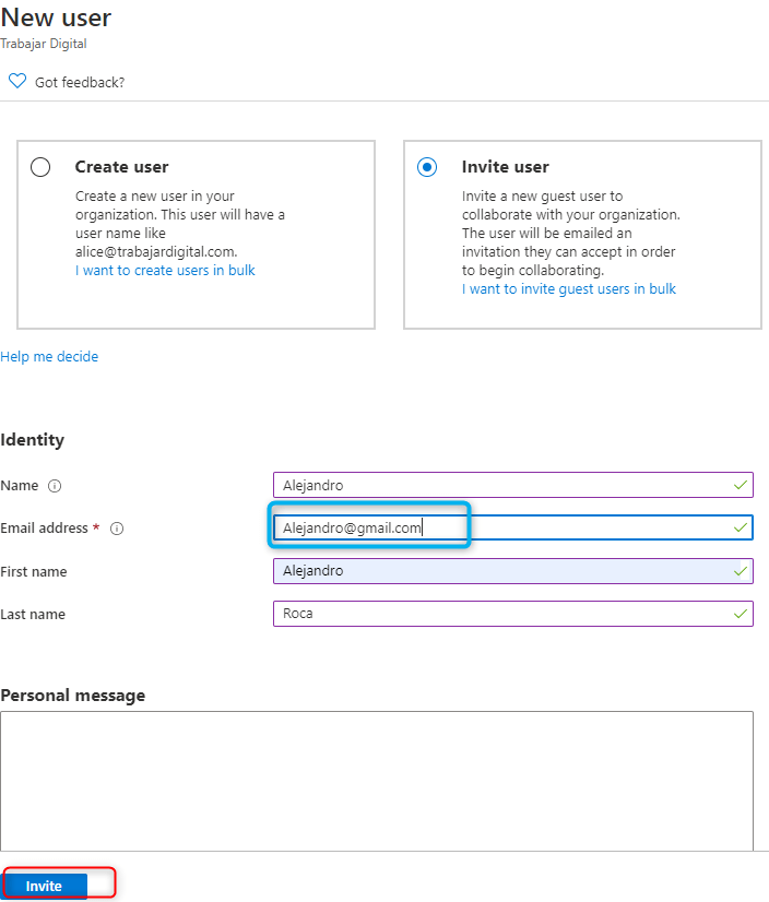 invitar usuario externo en office 365