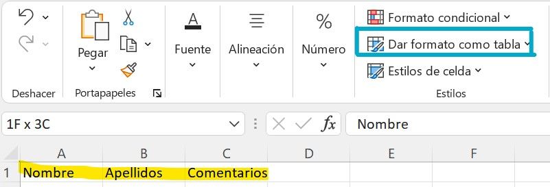 excel a tabla