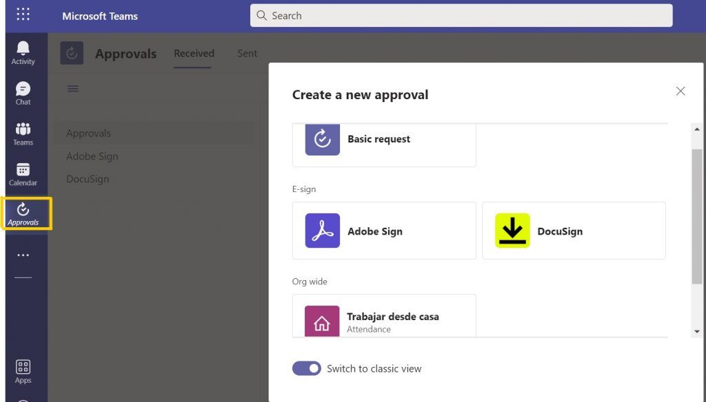 Approvals desde Microsoft Teams