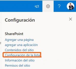 Configuración de una lista de SharePoint