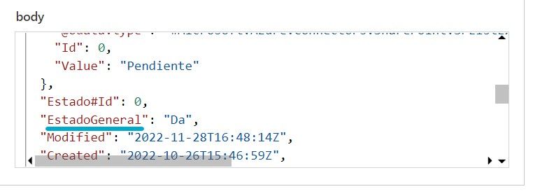Resultado de obtener elemento SharePoint.
