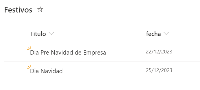 Lista de festivos SharePoint